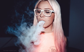 smoking, face, girl, girl with glasses, blonde
