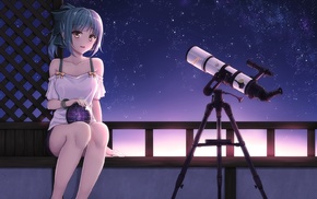 telescope, Yuubari KanColle, anime, night, anime girls, Kantai Collection