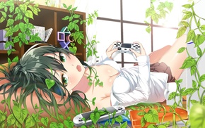 original characters, cleavage, PlayStation, anime girls, plants, anime