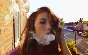 redhead, face, smoke, girl