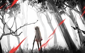 alone, trees, weapon, long hair, forest
