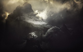 Chile, mist, Patagonia, clouds, sunrise, mountain