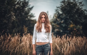 girl, portrait, blonde, pants, girl outdoors, jeans