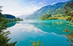 mountain, lake, reflection, landscape, trees, nature