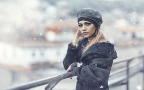 hat, Alessandro Di Cicco, winter, girl outdoors, portrait, brown eyes