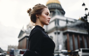 portrait, blonde, girl, looking away, face