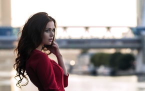 girl, looking away, portrait, red dress