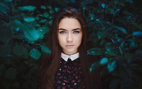 leaves, portrait, girl, face