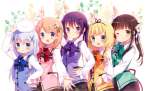 Gochuumon wa Usagi Desu ka, blonde, Kafuu Chino, Kirima Sharo, anime girls, long hair