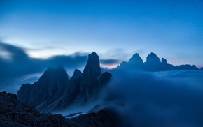 blue, Alps, mountain, clouds, nature, mist
