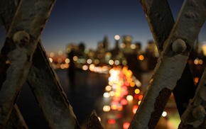 blurred, New York City, bridge, night