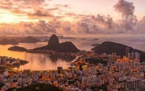 sunset, Brazil, cityscape, sea, Rio de Janeiro, city