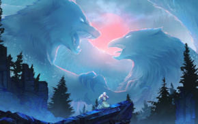 titans, wolf, eagle, snow