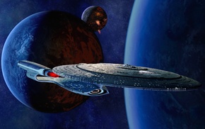 planet, USS Enterprise spaceship, space, Star Trek