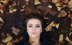 leaves, girl, portrait, face