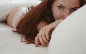 in bed, girl, redhead