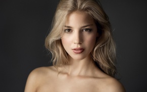 girl, simple background, blonde, face, portrait