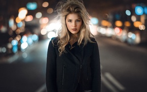 portrait, city, blonde, road, girl