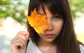 leaves, portrait, girl, face