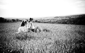 girl outdoors, monochrome