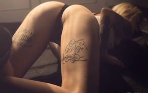 tattoo, blonde, ass, girl, lingerie