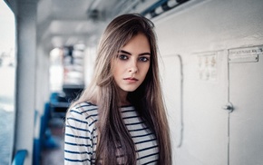 girl, portrait, Maxim Guselnikov, model, blue eyes, brunette