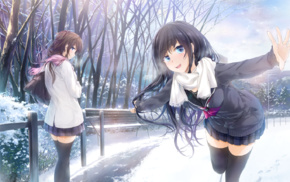 anime, anime girls, snow, original characters