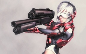 gun, white hair, futuristic, anime girls