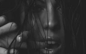 monochrome, face, black, model, girl