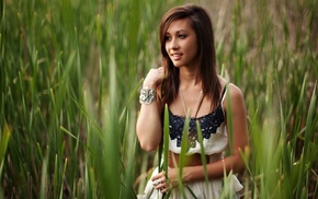 nature, girl, model, girl outdoors, grass, brunette