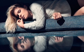 reflection, girl indoors, actress, Kate Mara, sweater, girl
