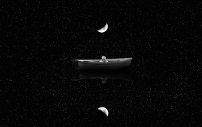 boat, stars, children, moon