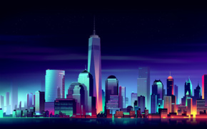 night, colorful, New York City, cityscape