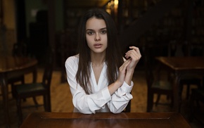 girl, sitting, portrait