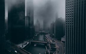mist, skyline, city, skyscraper, Chicago