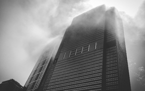 mist, skyscraper, city