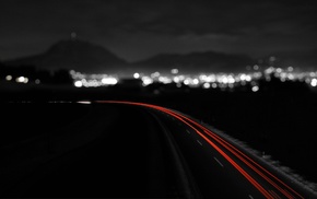 long exposure, night, skyline, road