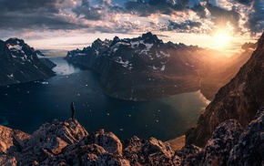 sunset, Greenland, clouds, mountain