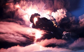 lightning, volcano, storm