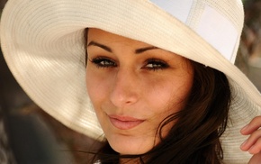 long hair, hat, brunette, smiling, girl