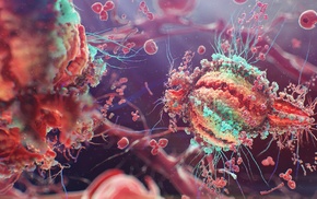 cells, disease, HIV, macro, digital art, colorful