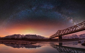 bridge, stars, Switzerland, lake