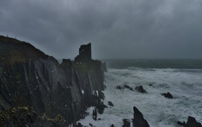 castle, Ireland, abandoned, sea