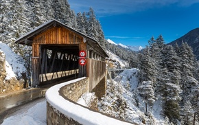 snow, Switzerland, bridge