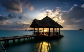 dock, sunset, pier, sea, resort