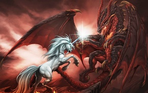 dragon, fantasy art, unicorns