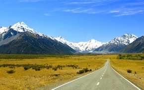 landscape, grass, snow, road