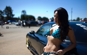 bikini, girl outdoors, Nikita Esco, car, pierced navel