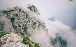 nature, Crimea, clouds, rock, mist, mountain