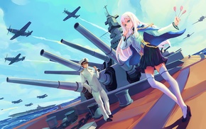 battleships, anime girls, original characters, thigh, highs, blue eyes